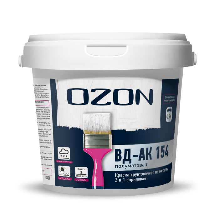 Грунт-краска для металла OZON (2 в 1) ВД-АК-154С-1,1 С (бесцветная)  обычная